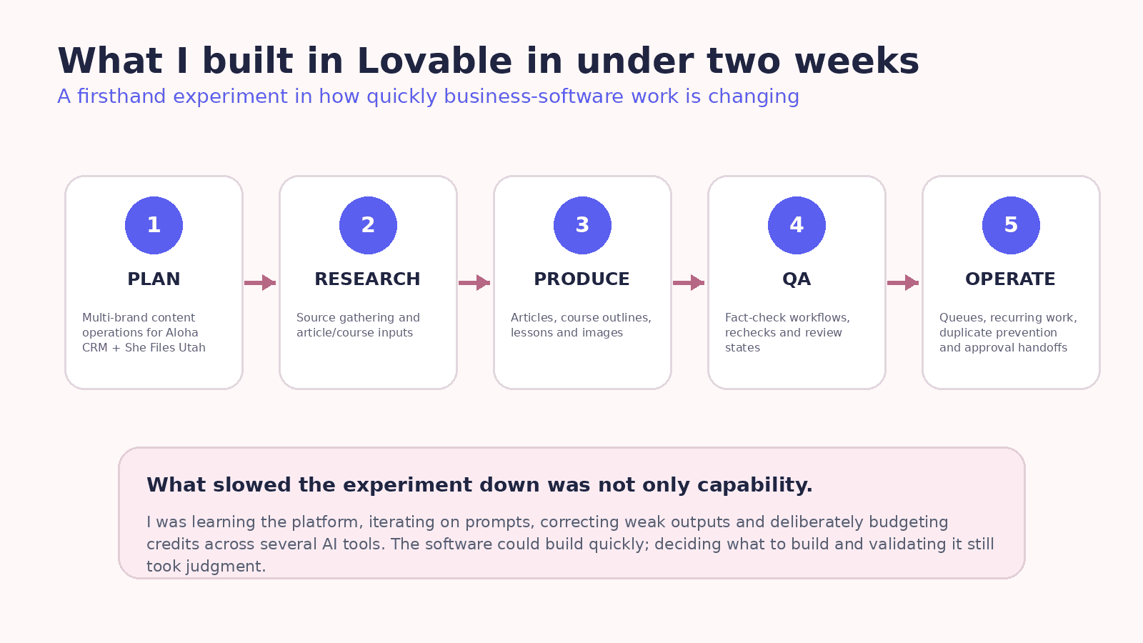 Figure 3. The author's Lovable experiment. This is firsthand experience, not a benchmark of Lovable build times or costs.